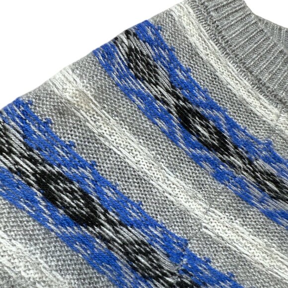 TALBOTS Fair Isle Cardigan Sweater Small Petite Gray Blue Lambswool Nylon Womens - Picture 8 of 9